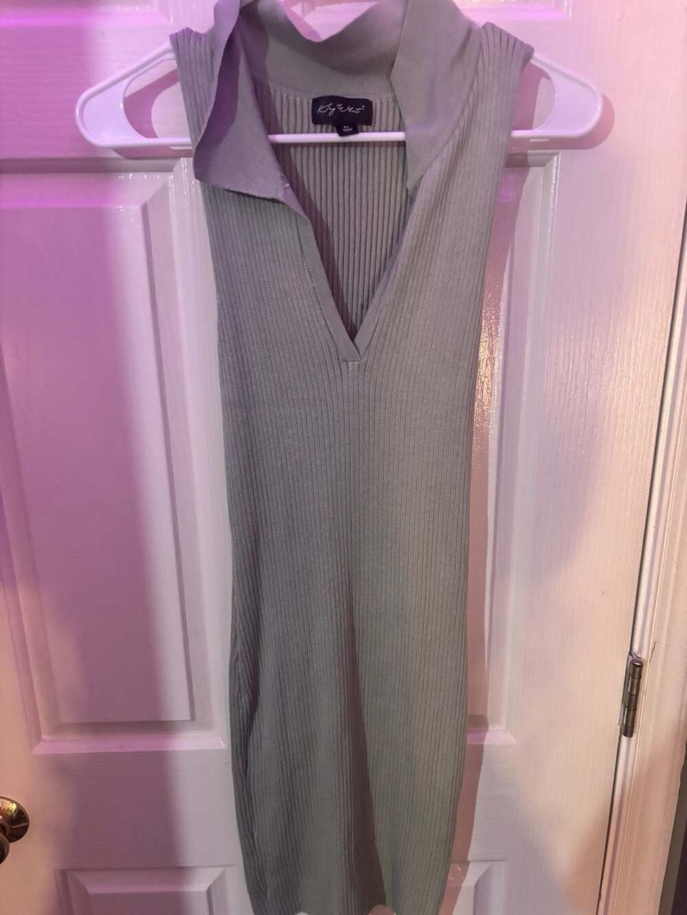 Say What Sleeveless Ribbed Polo Dress Sage Green XL
